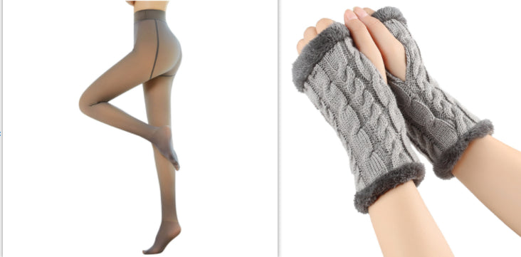 Fleece-lined Fluffy and Twist Knitted Finger Leakage glove for women