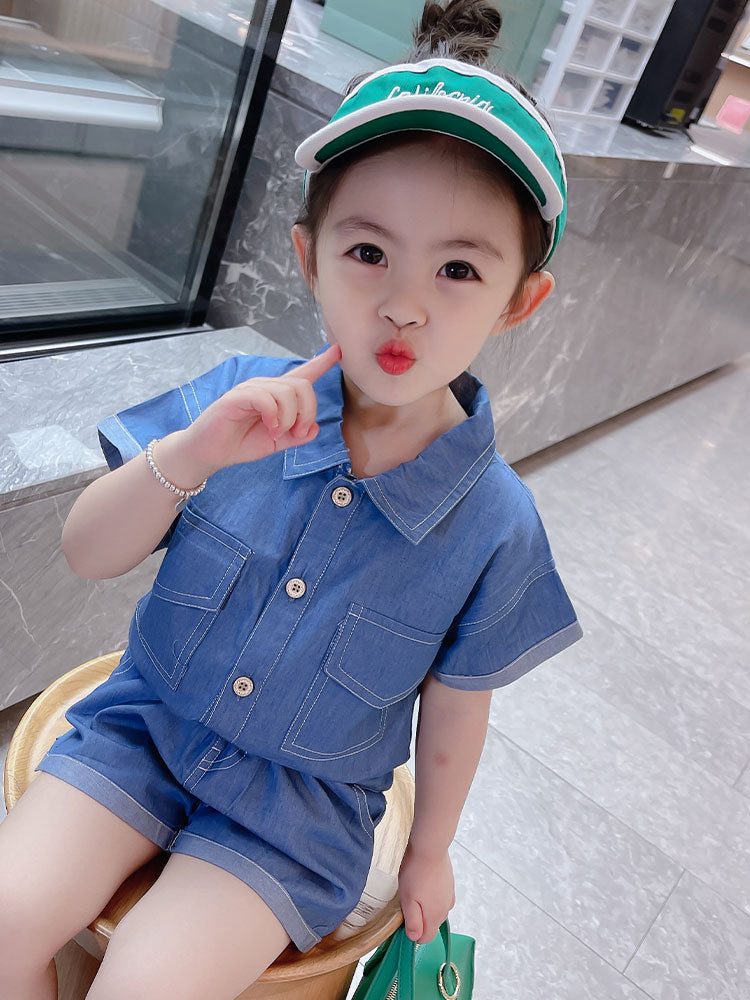 New Summer Short-sleeved Denim Suit for girls