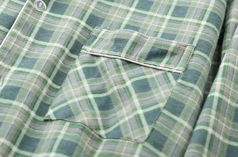 Long-Sleeved Brushed Plaid Pajama Set For Men