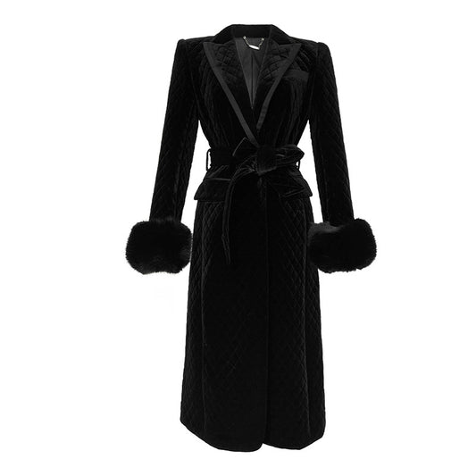 Black Mid-length Coat Velvet foe women