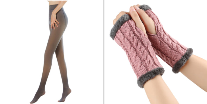 Fleece-lined Fluffy and Twist Knitted Finger Leakage glove for women