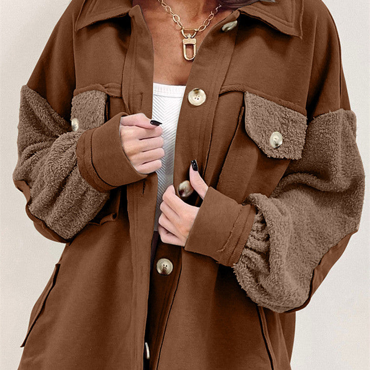 Autumn And Winter Plush Splicing Loose Jacket for women