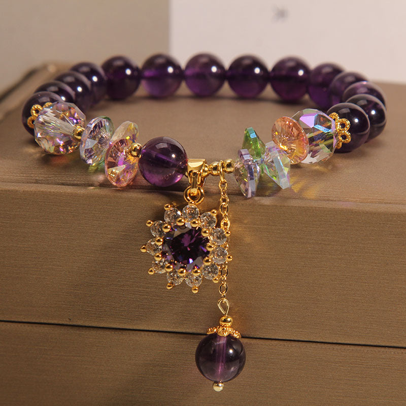 Amethyst Bracelet Female Retro Exquisite Micro Inlaid SUNFLOWER Pendant Bracelet