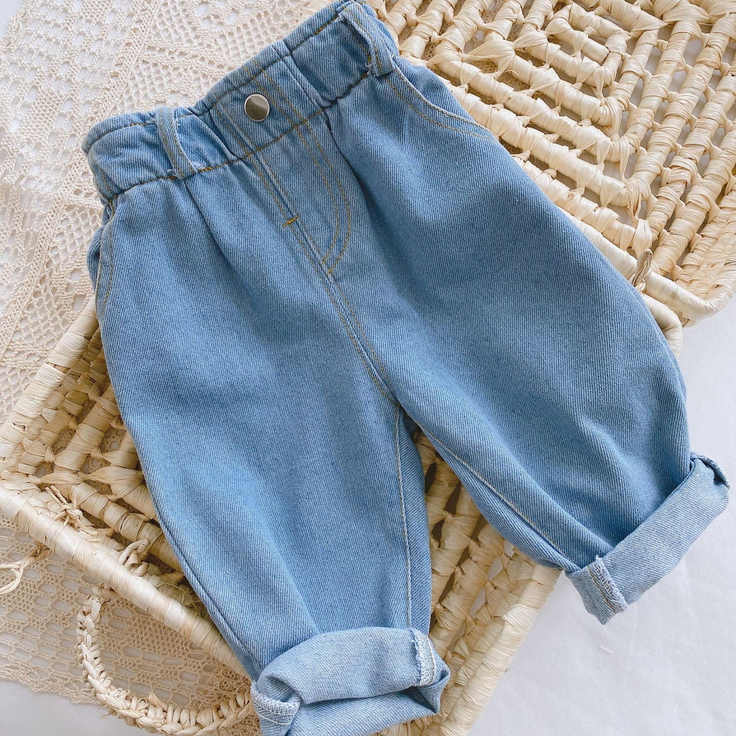 Solid Color Casual High Waist Soft Jeans for baby