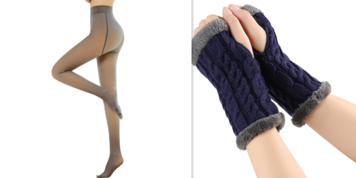 Fleece-lined Fluffy and Twist Knitted Finger Leakage glove for women