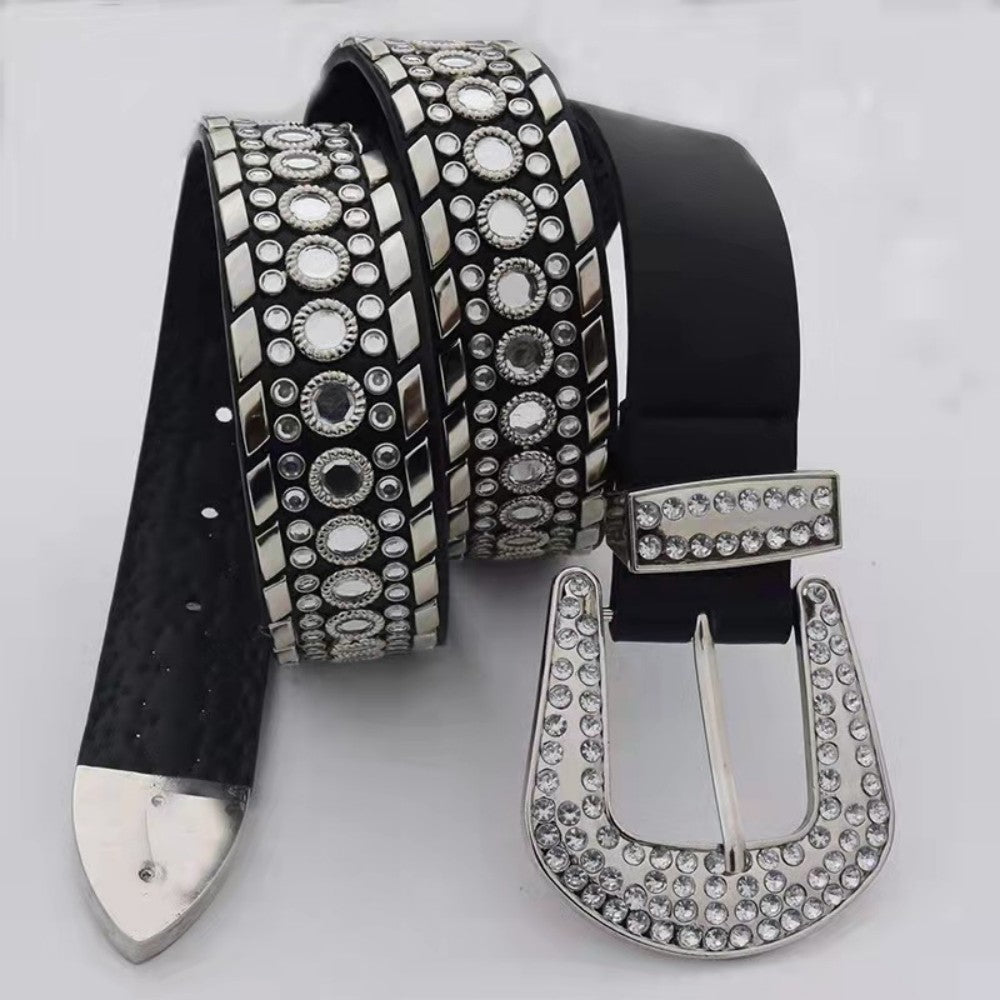 Punk Style Slim Jeans With Metal Decoration belt for women