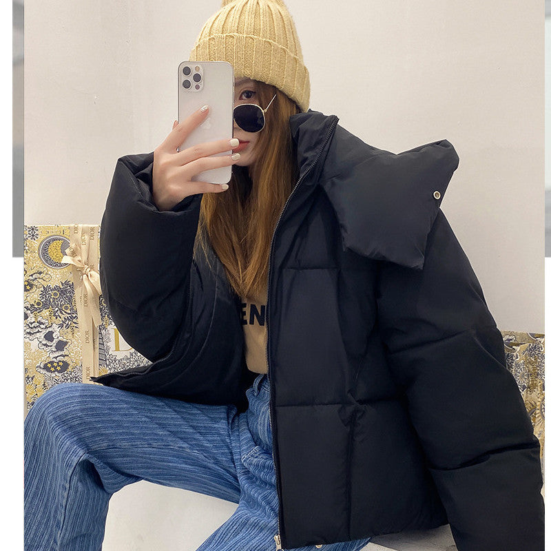 Puffy Hooded Bread Short Cotton-padded Jacket For Women