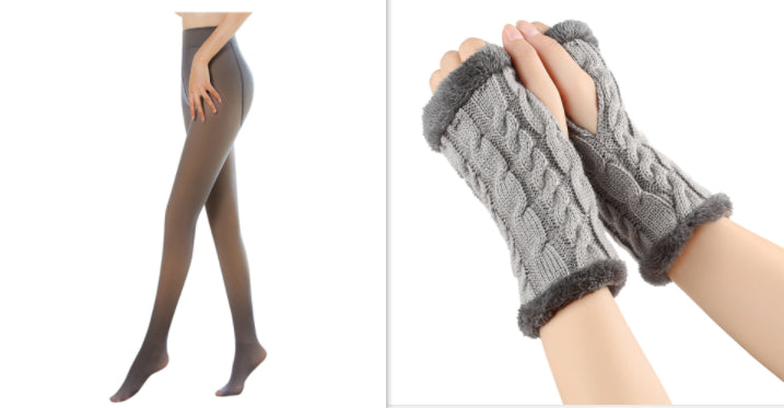 Fleece-lined Fluffy and Twist Knitted Finger Leakage glove for women