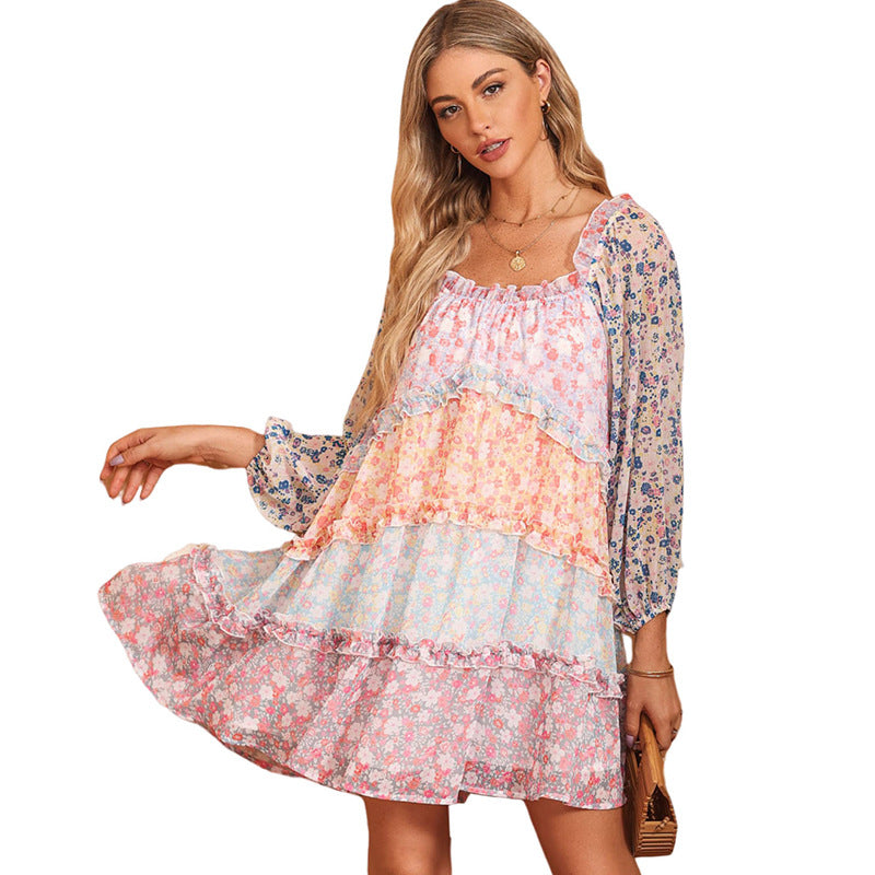 Color Matching Floral Dress For Women