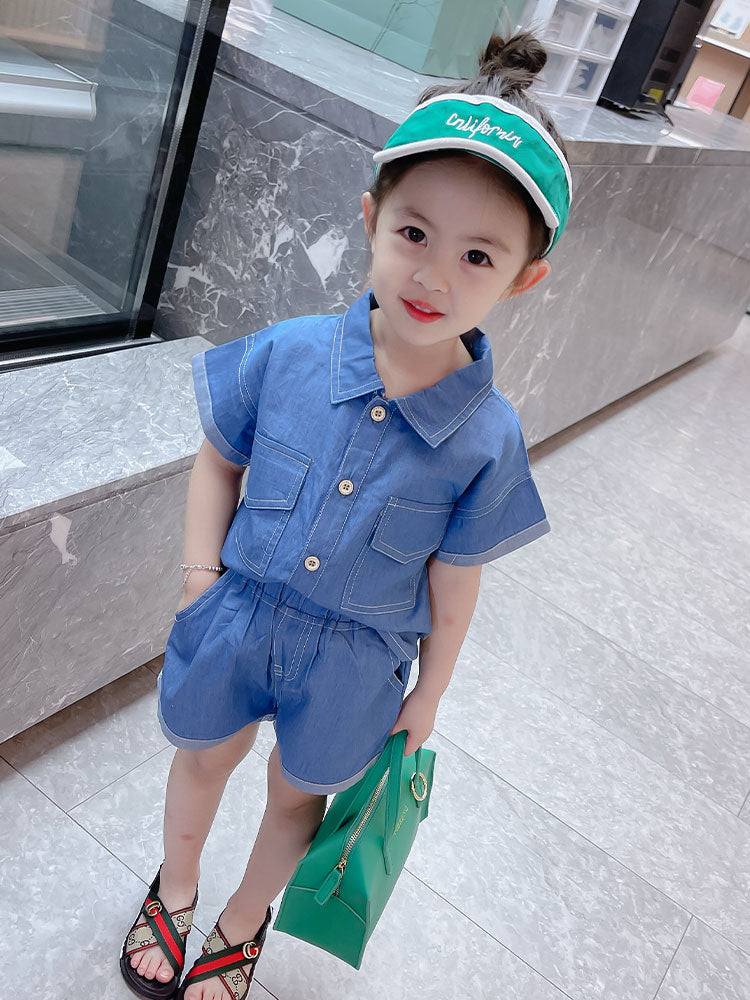 New Summer Short-sleeved Denim Suit for girls