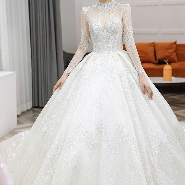 Long Sleeve French Vintage Light Wedding Dress for women