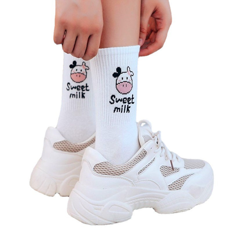 Cartoon Printed Mid Tube Cotton Socks for laddies