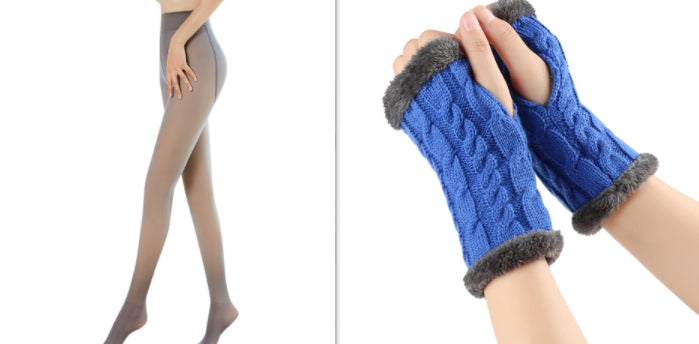 Fleece-lined Fluffy and Twist Knitted Finger Leakage glove for women