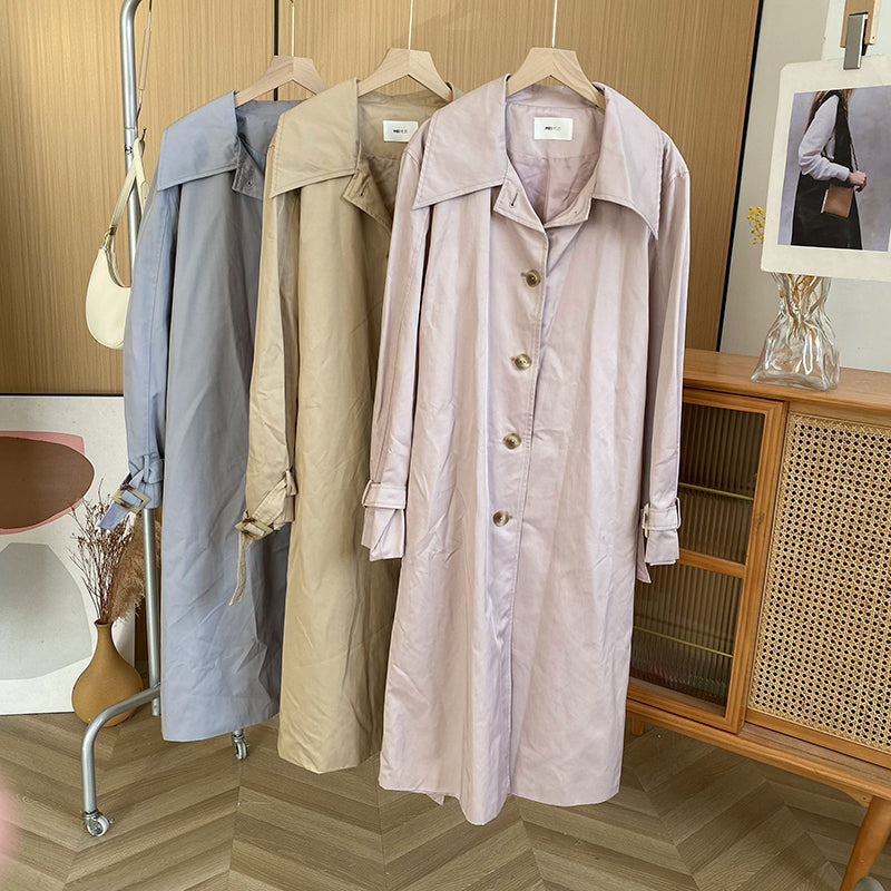 Polo Collar Loose Fitting Long Sleeved and single breasted trench coat for women