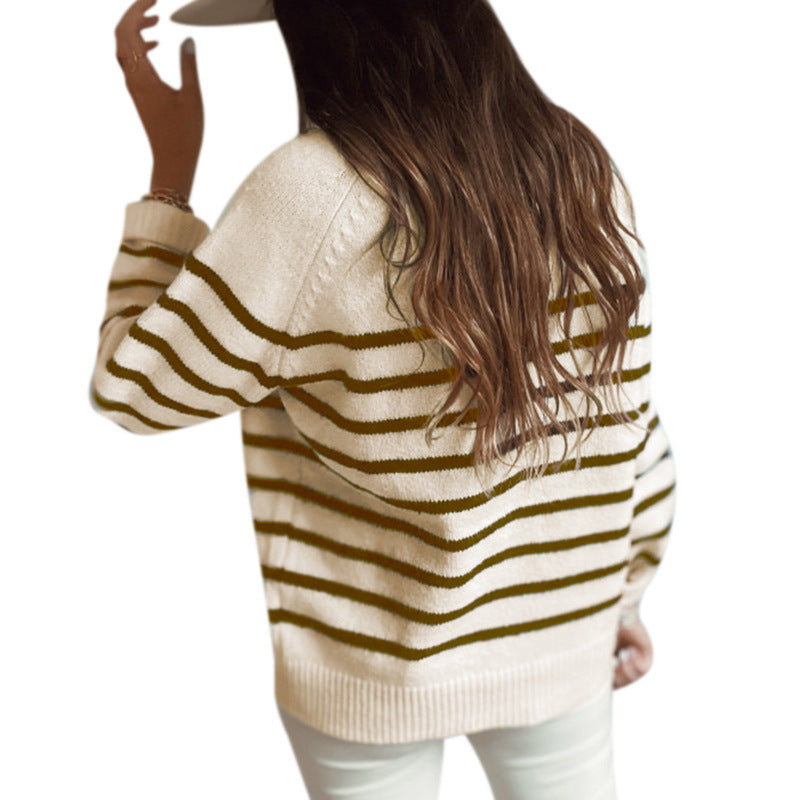 Striped Pullover Blouse Fashion Button For Women