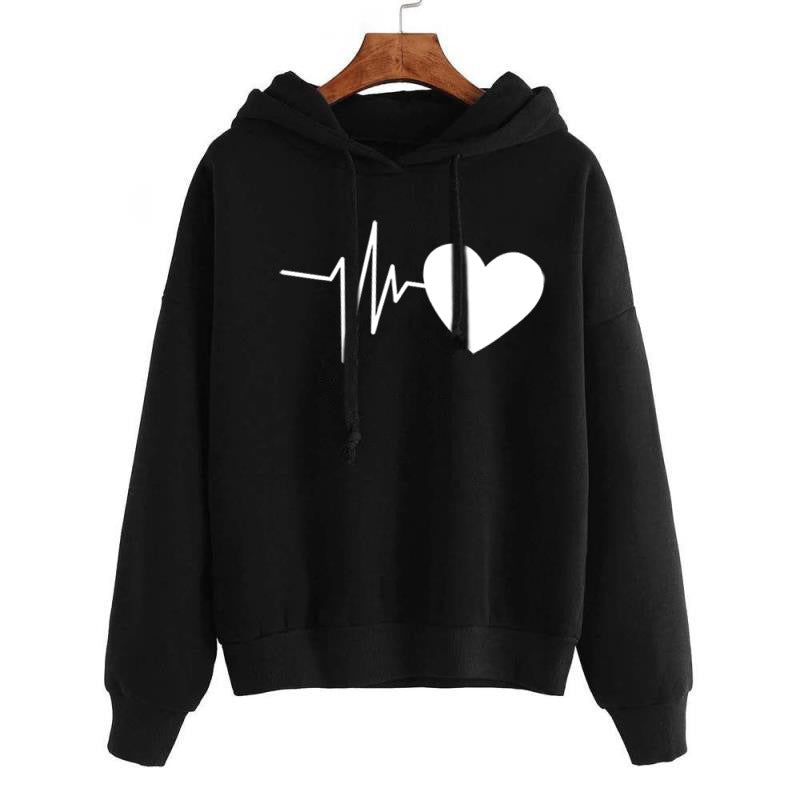 Heart Print Streetwear Hoodies For Women