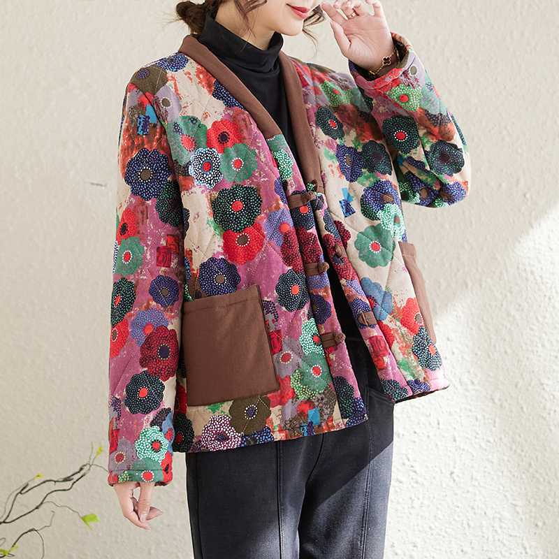 Ethnic Style Chinese Frog Presbyopic Cotton-padded Jacket for girls