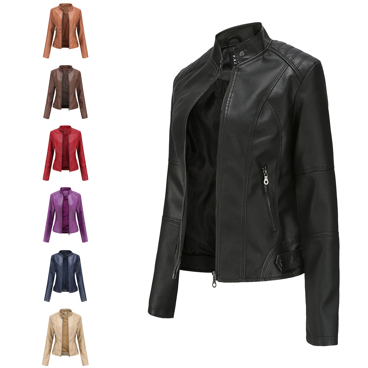 Thin Large Size Leather Clothing With Stand Collar Slim-fit Jacket for girls