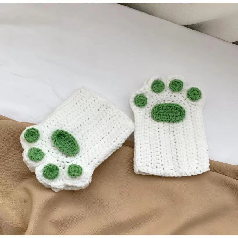 Cat's Paw and Wool Woven Half Finger Finished Cute Warm Winter Gift For women