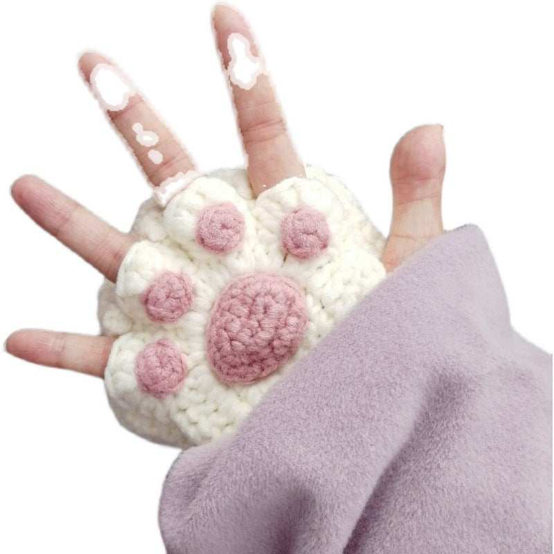 Cat's Paw and Wool Woven Half Finger Finished Cute Warm Winter Gift For women