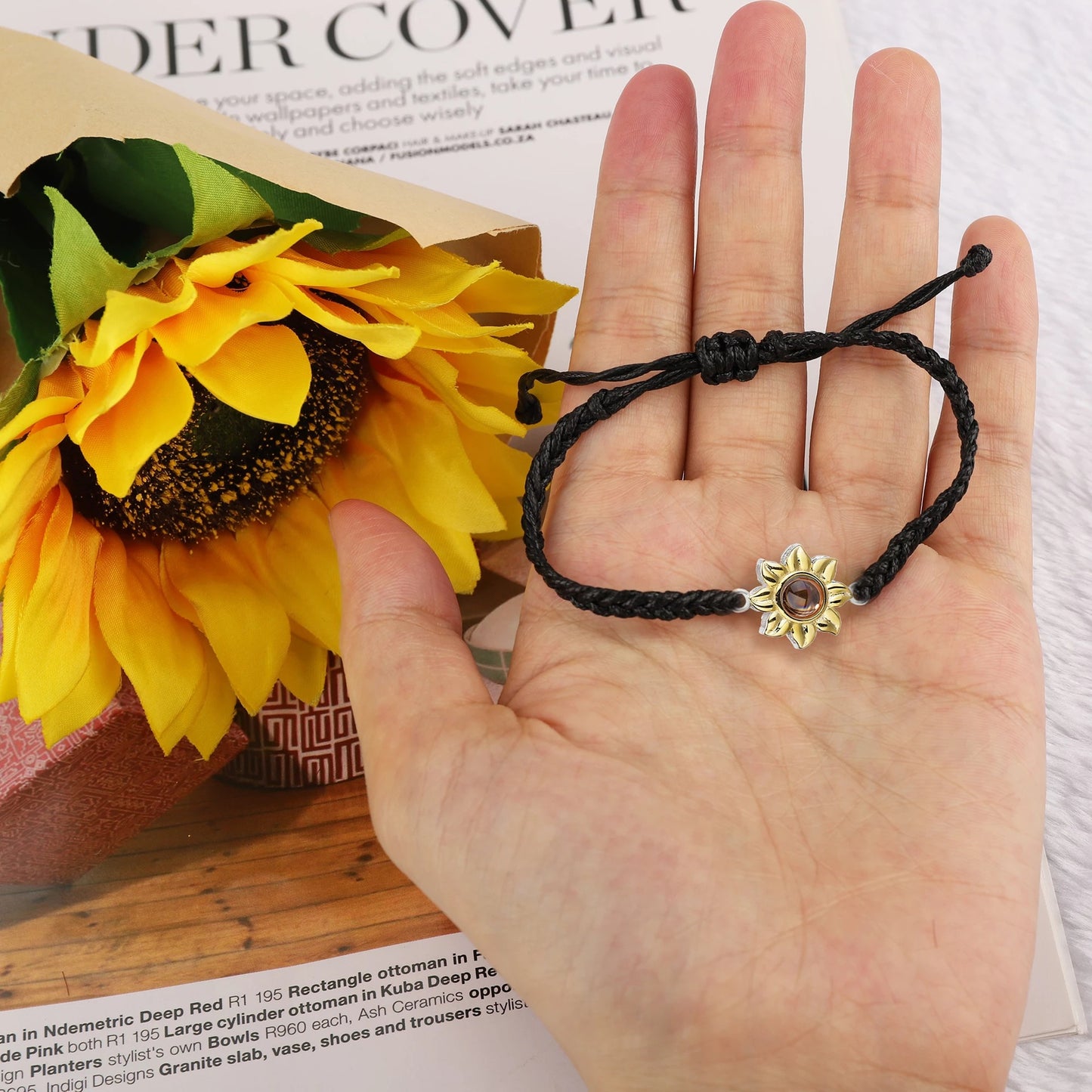 Customized Color Photo Weaving Couple Sunflower Projection Bracelet