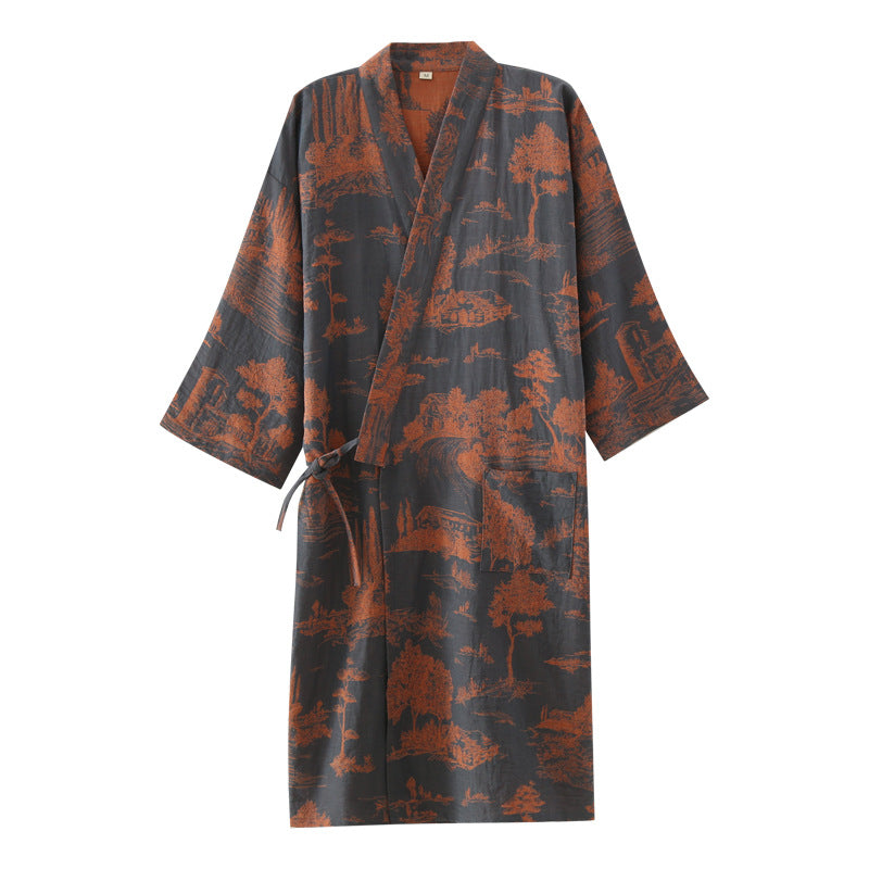 Cotton Gauze Kimono Bathrobe Gown For Men