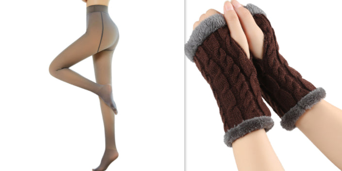 Fleece-lined Fluffy and Twist Knitted Finger Leakage glove for women