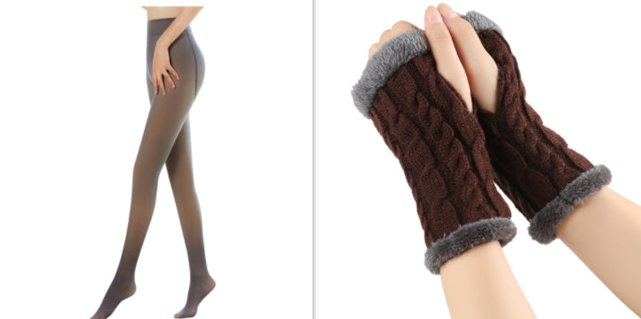 Fleece-lined Fluffy and Twist Knitted Finger Leakage glove for women