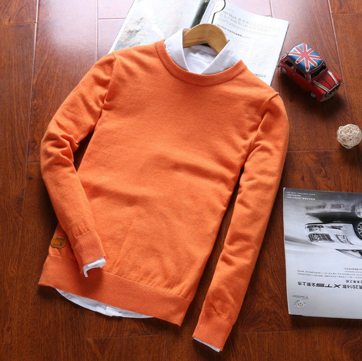 Solid Color Round Neck Sweater For Men