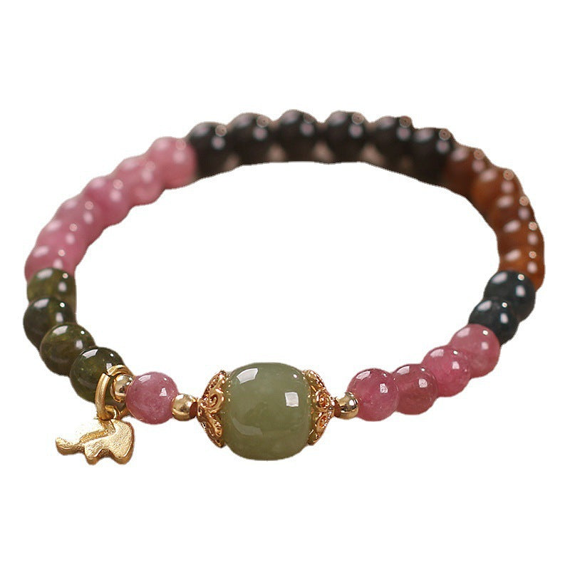 Women's Ethnic Style Natural Tourmaline Elephant Pendant Bracelet