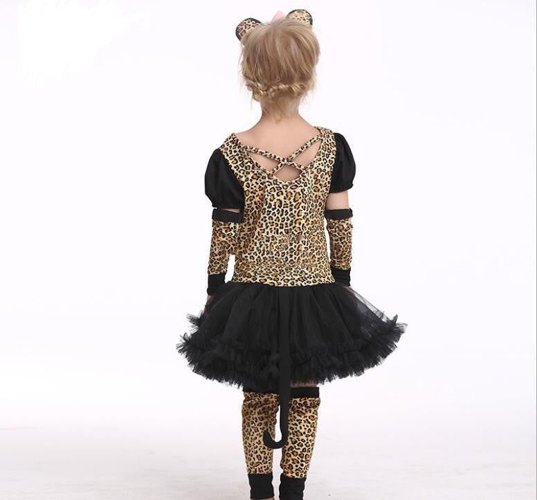 Kids Halloween Leopard Cat Cosplay Costume For Girls