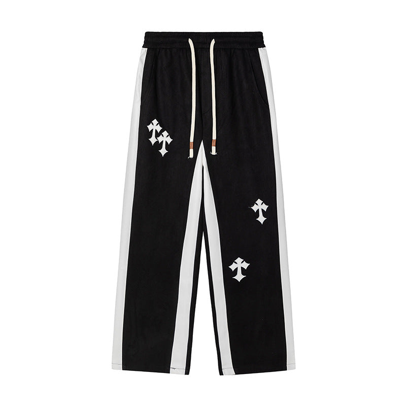 American Retro Cross Embroidery Suede Casual Trousers For Men