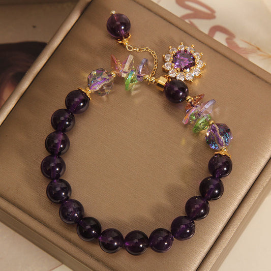 Amethyst Bracelet Female Retro Exquisite Micro Inlaid SUNFLOWER Pendant Bracelet