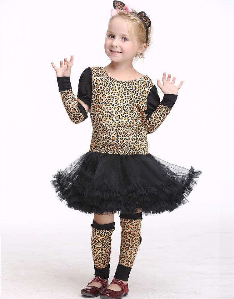 Kids Halloween Leopard Cat Cosplay Costume For Girls