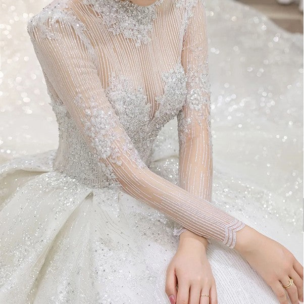 Long Sleeve French Vintage Light Wedding Dress for women