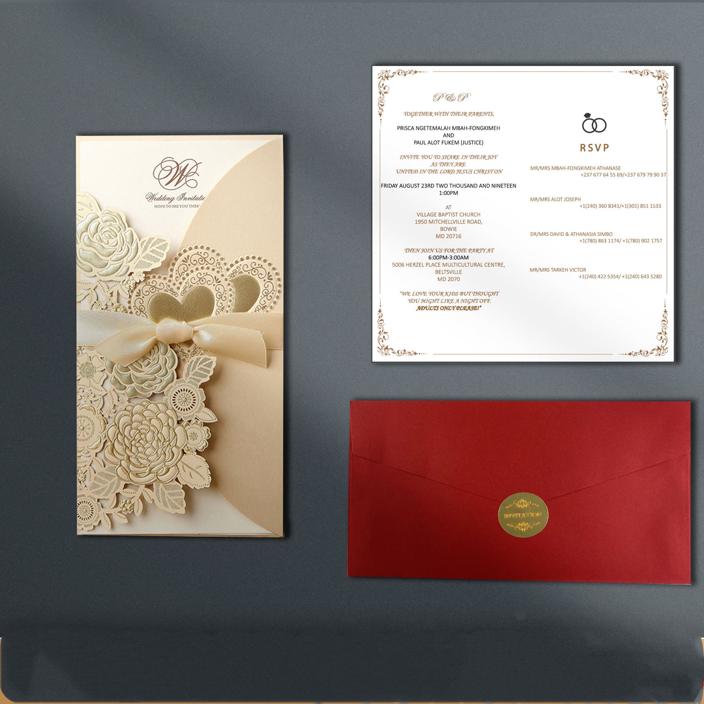 Chinese Style Vertical Ribbon Wedding Invitation Invitation