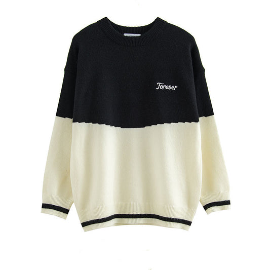 Japanese Retro Contrast Stitching Sweater Men