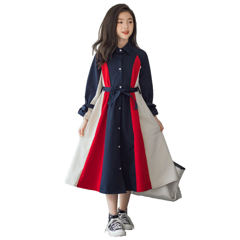 Korean Version Of  Multi-color Stitching Fashion A-line Skirt for girls