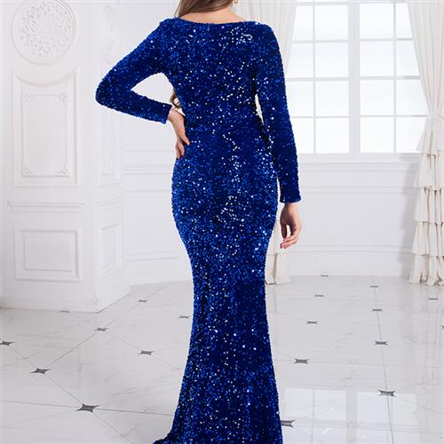 Modest Stretch Sequin Royal Blue Evening Prom Gown Party for women