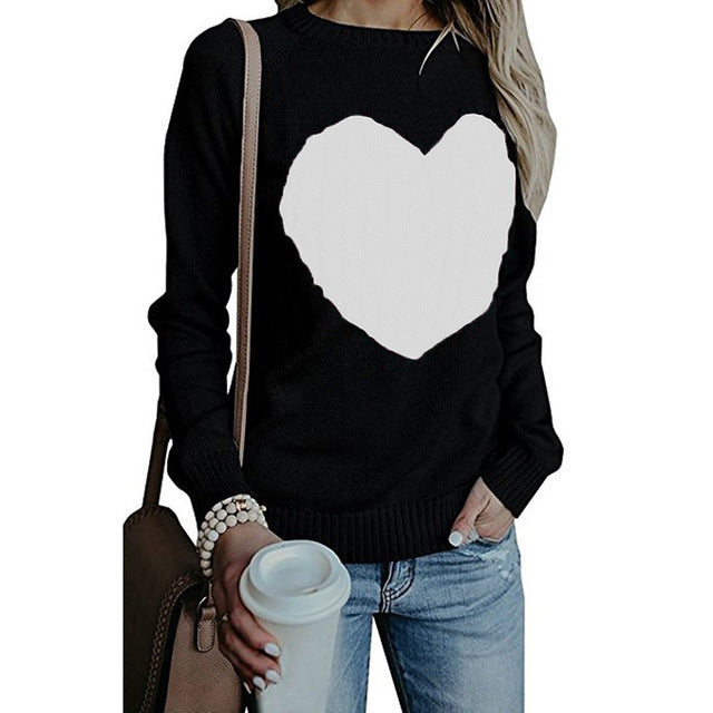 Heart Pattern Printed Long Sleeve Sweaters For Women