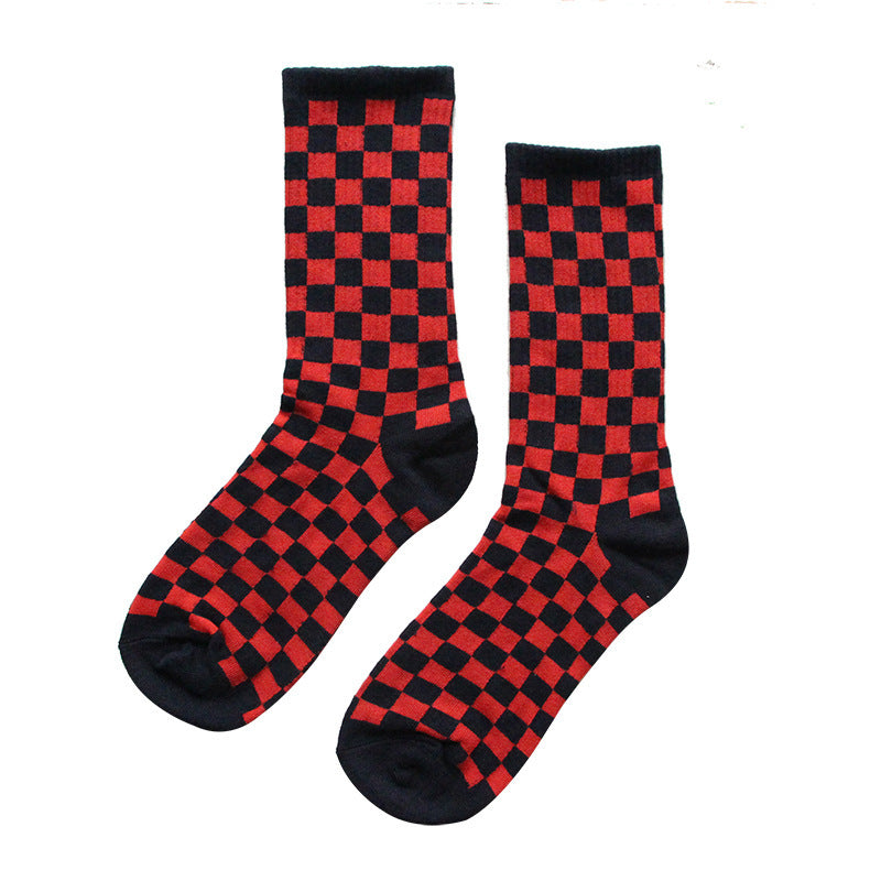 Autumn And Winter Black And White Check Socks Men