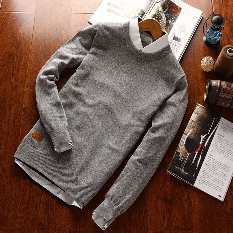 Solid Color Round Neck Sweater For Men