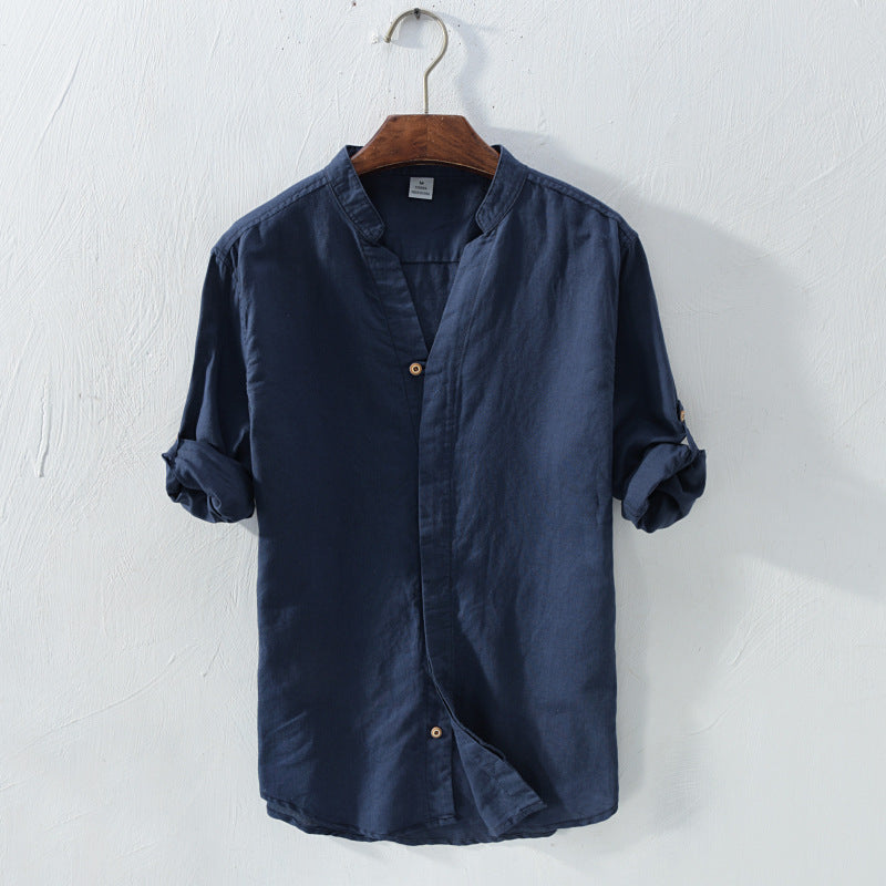 Linen Men's Casual Shirt Japanese Retro Loose Cotton And Linen Shirt Men