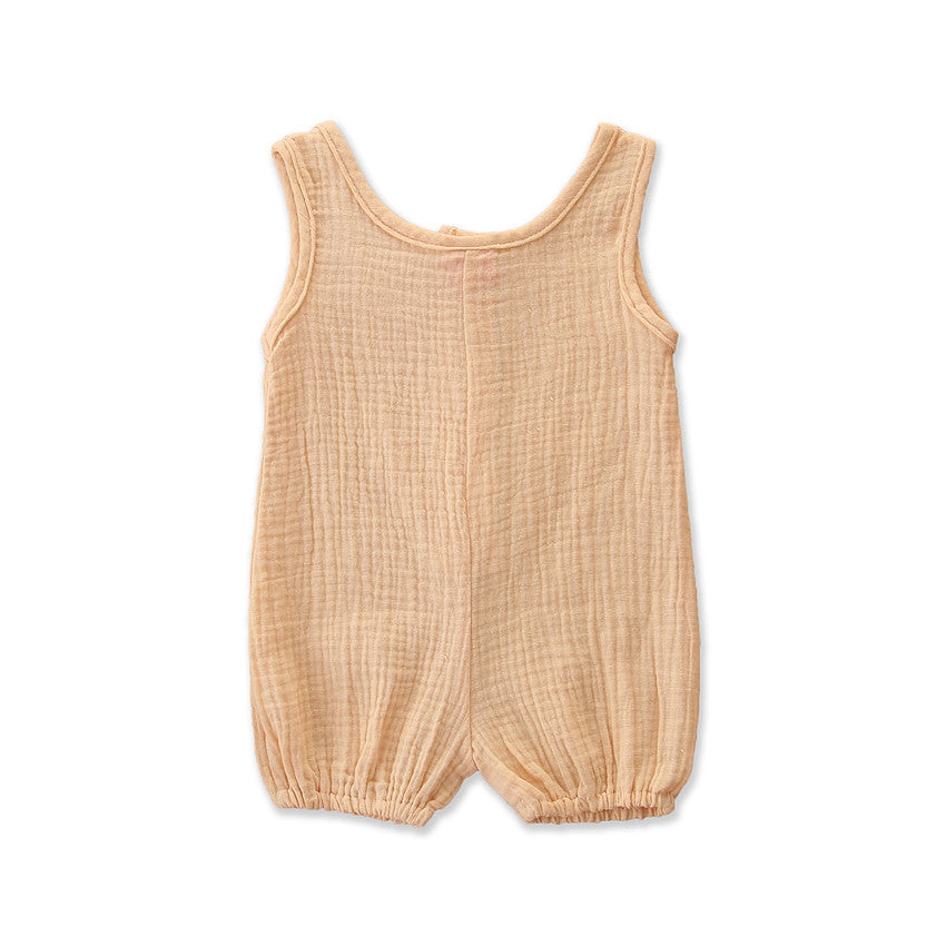 Sleeveless Solid Color Cotton And Linen Rompers  for Baby