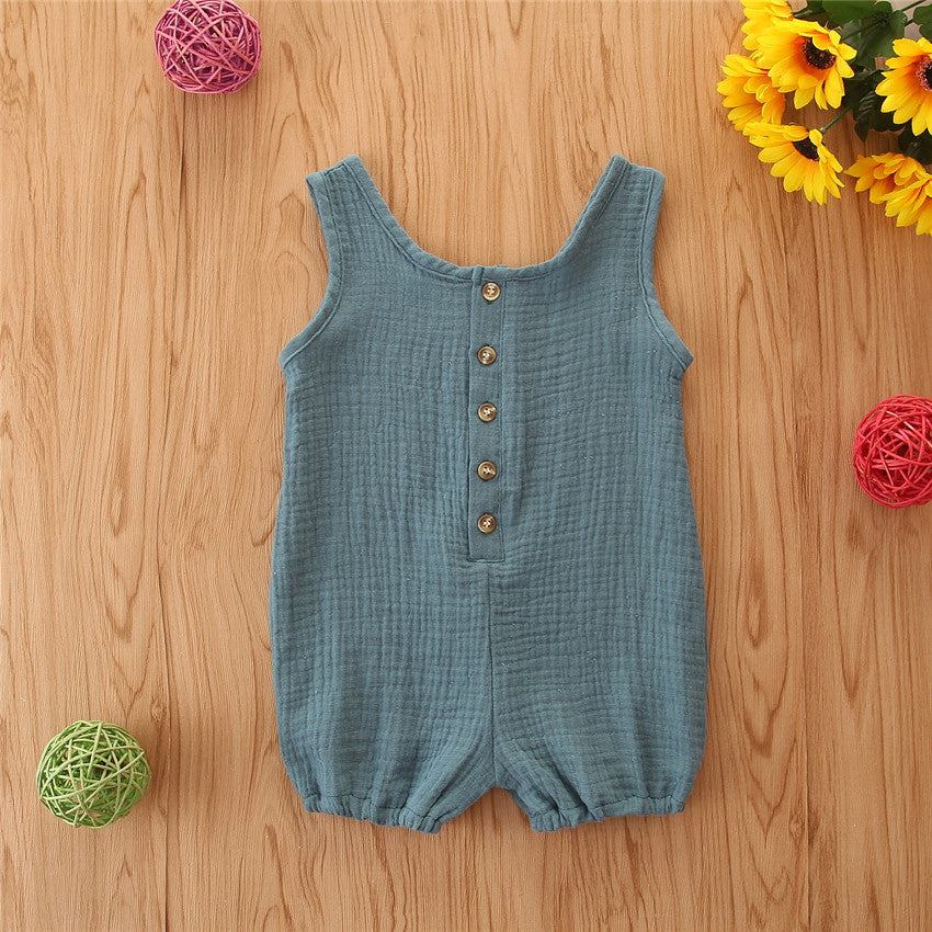 Sleeveless Solid Color Cotton And Linen Rompers  for Baby