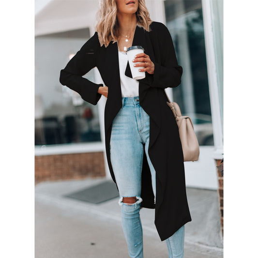 Fall Winter Fashion Solid Color Mid-length Trench Coat for women