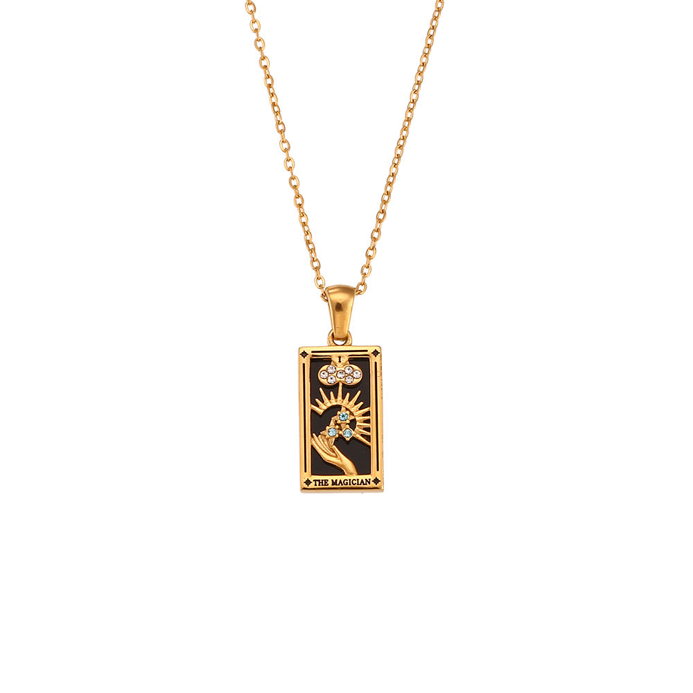 Retro Popular Selling Pendant Jewelry Stainless Steel Rectangular Drip Zircon Tarot Necklace