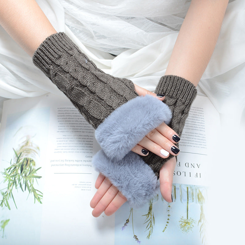 Knitted Half Finger Solid Color Twist Gloves for women