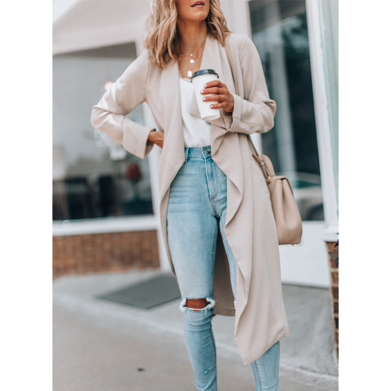 Fall Winter Fashion Solid Color Mid-length Trench Coat for women