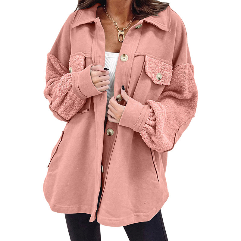 Autumn And Winter Plush Splicing Loose Jacket for women